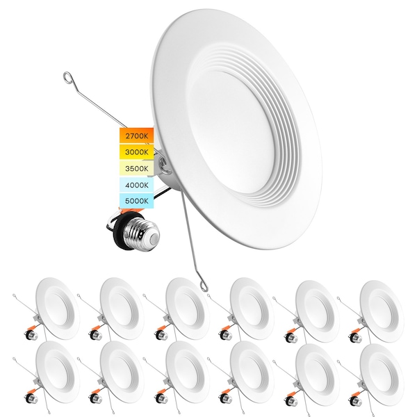 Luxrite 5/6 Inch LED Recessed Can Lights 5 CCT 2700K-5000K 14W (90W Equivalent) 1100LM Dimmable 12-Pack LR23795-12PK - main